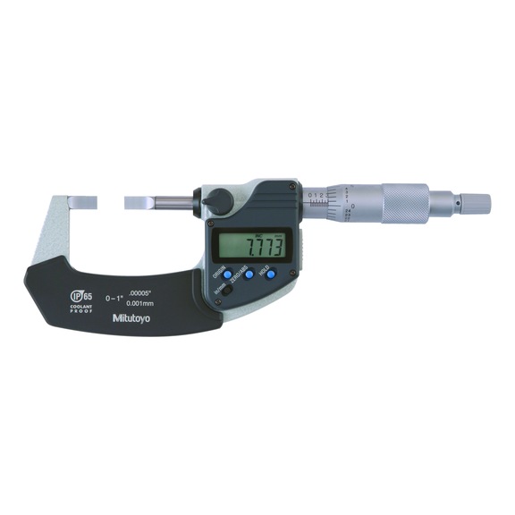 MITUTOYO micrometer with narrow measuring surfaces, blade 0.75 mm, 0-1 inch - Elektronikus külső kengyeles mikrométer