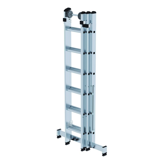 Escalera multiusos GÜNZBURGER, 3 piezas, estabilizador nivello(R), 3x6 peldaños - Escalera multiusos de aluminio con peldaños, 3 piezas, ruedas de pared