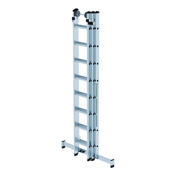 Escalera multiusos GÜNZBURGER, 3 piezas, estabilizador nivello(R), 3x8 peldaños - Escalera multiusos de aluminio con peldaños, 3 piezas, ruedas de pared
