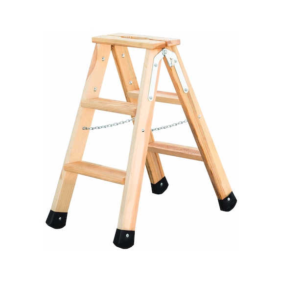Wooden step ladder, two-sided access