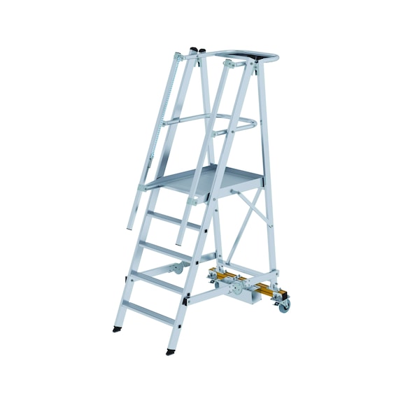 Aluminium platform ladder with castors, folding, narrow undercarriage