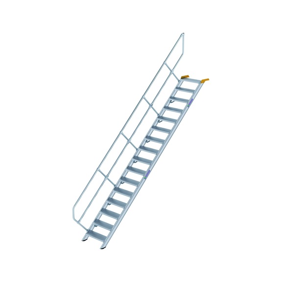 GÜNZBURGER stairs, 45°, step width 600 mm, 16 aluminium steps, chequered - Aluminium stairs, stationary, 45° inclination, step width 600 mm