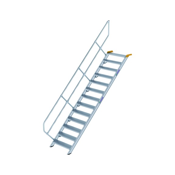 GÜNZBURGER stairs, 45°, step width 800 mm, 13 aluminium steps, chequered - Aluminium stairs, stationary, 45° inclination, step width 800 mm