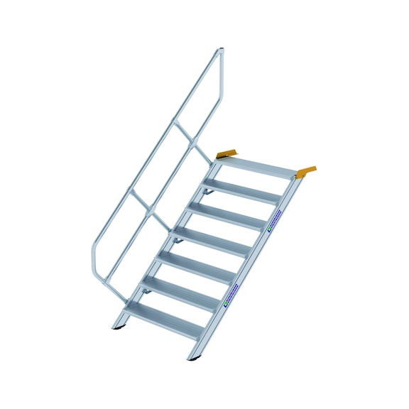GÜNZBURGER stairs, 45°, step width 1,000 mm, 7 aluminium steps, chequered - Pasarelas de aluminio, fijas, inclinación de 45°, anchura de 1000 mm