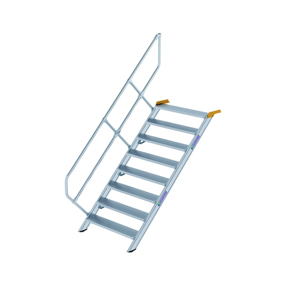 GÜNZBURGER stairs, 45°, step width 1,000 mm, 8 aluminium steps, chequered - Pasarelas de aluminio, fijas, inclinación de 45°, anchura de 1000 mm