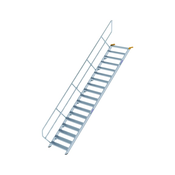 GÜNZBURGER stairs, 45°, step width 1,000 mm, 18 aluminium steps, chequered - Alumínium fellépők, rögzített, 45°-os dőlés, fellépő szélessége 1000 mm