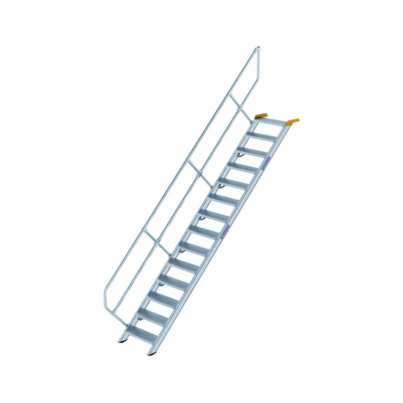 GÜNZBURGER stairs, 45°, step width 600 mm, 14 aluminium steps, chequered - Aluminium stairs, stationary, 45° inclination, step width 600 mm