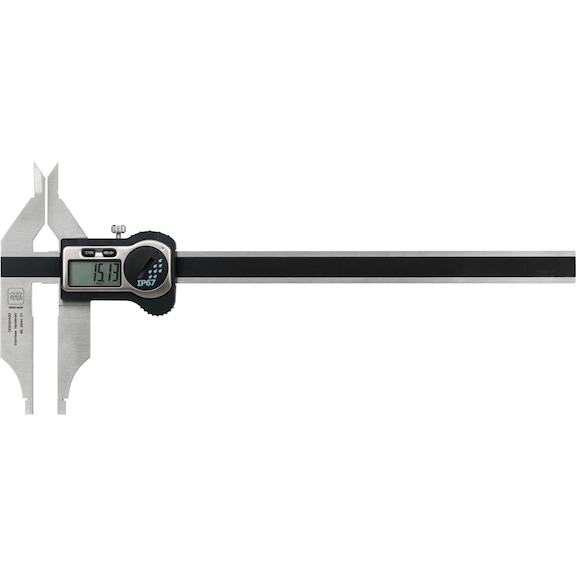 TESA dijital sürgülü kumpas, 250&nbsp;mm, 0,01 mm TWIN-CAL, IP67, bıçak uçlarıyla - Elektronik atölye tipi sürgülü kumpaslar