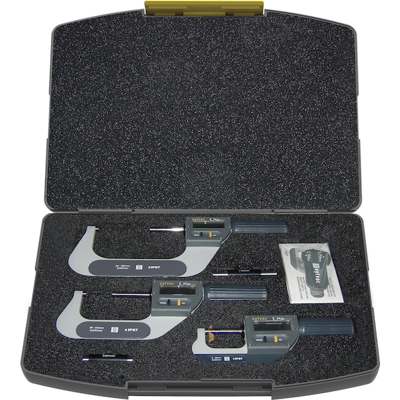 Sylvac IP67 micrometer set, measuring range 0–102&nbsp;mm with proximity data output - Electronic micrometer set