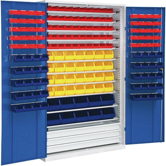 Armario de puertas de hoja equipado con cajas de almacenamiento de poliestireno
