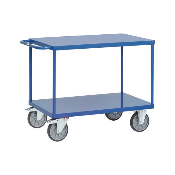 Tischwagen mit 2 Stahlblech-Plattformen, bündig mit Rahmen, 1.000 x 700 mm - Tischwagen mit 2 Ladeflächen aus Stahlblech