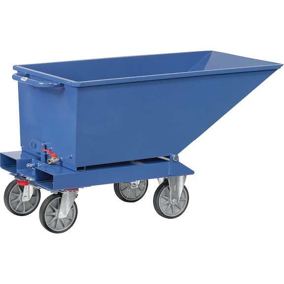 FETRA 切屑倾卸箱，0.25 m³，承载能力为 750 kg，RAL 5007 - 切屑倾卸箱，手动倾卸 - 移动式，带 Totalstop 制动器