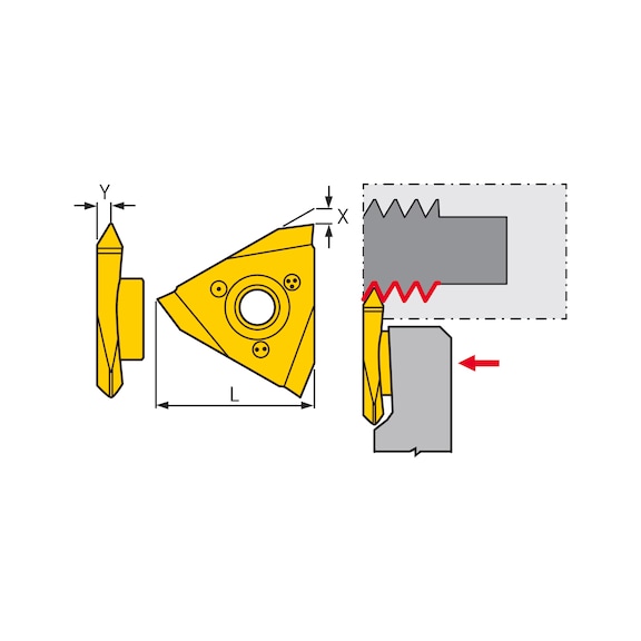 ATORN T3 螺纹切削刀片，全牙型，60°，右置，1.5 毫米 19 毫米 - 3 刃刀片