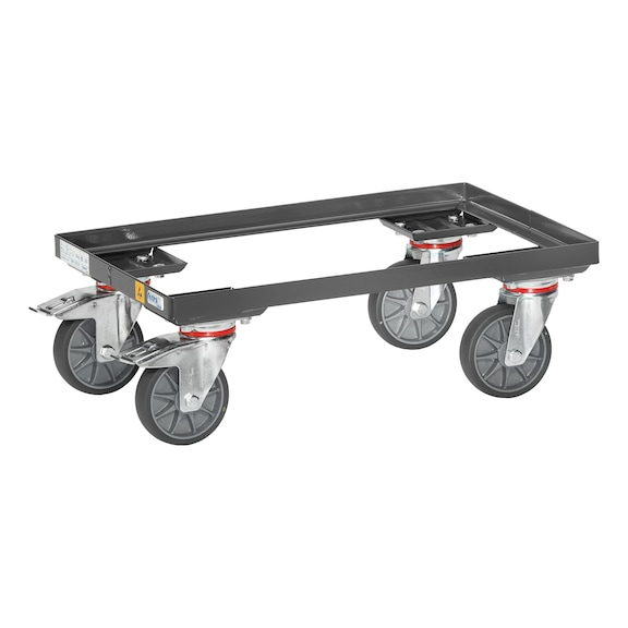 ESD Euro crate dolly 93580, load cap. 250 kg, load area 605 mm x 405 mm - Transport roller made of powder-coated steel, ESD