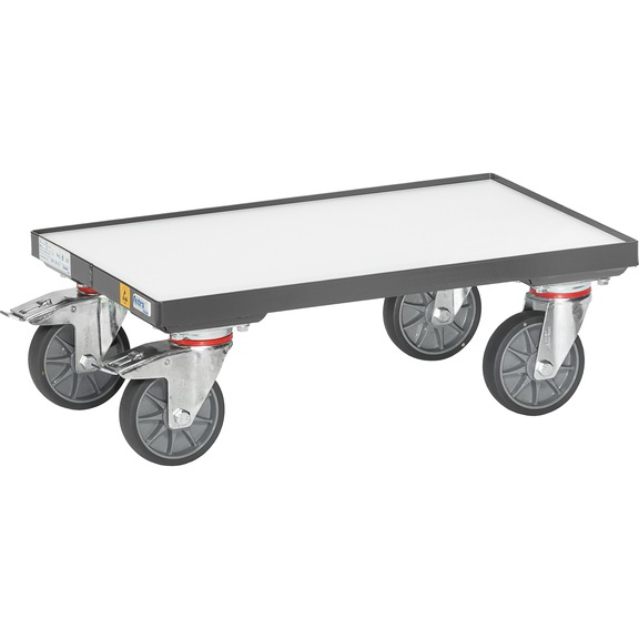 ESD Euro crate dolly 93581, load cap. 250 kg, load area 605 mm x 405 mm - Transport roller with wooden plate, ESD