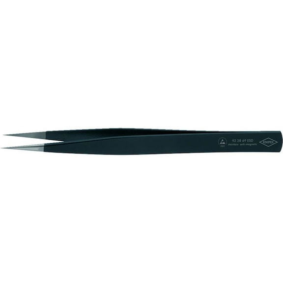 KNIPEX ESD 镊子，直型，坚固尖头，130 毫米 - 精密镊子，带 ESD 涂层