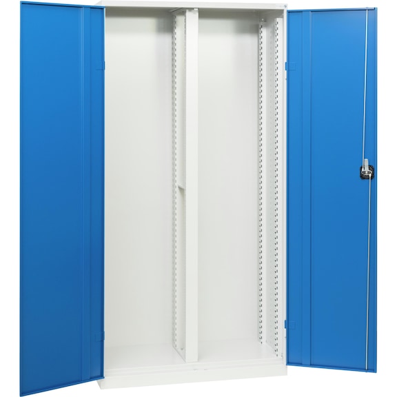 Hinged-door cabinet housing with solid sheet metal doors, height 1950 mm and fixed built-in partition