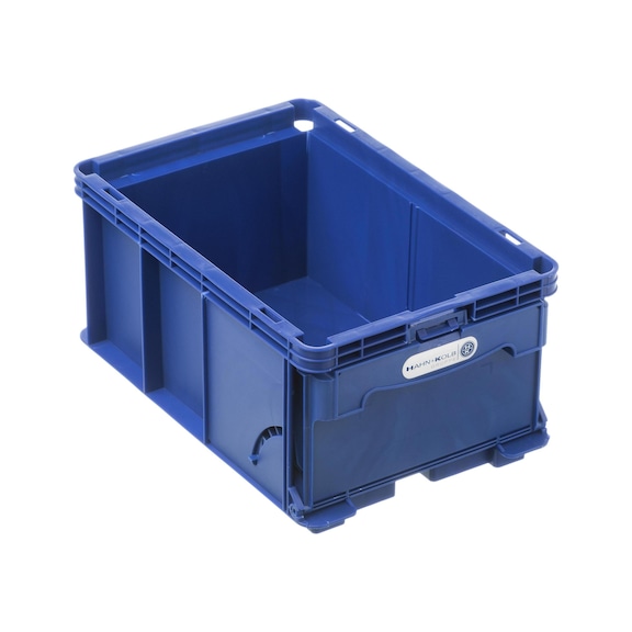Mere kutije za skladiš. W-KLT: 300 x 200 x 150 mm, boja RAL 5022, ponoćno plava - W-KLT® kutije za skladištenje sa prednjim poklopcem