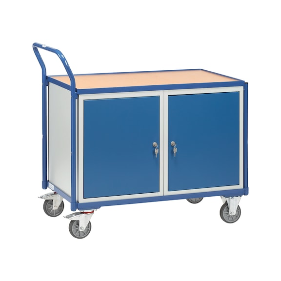 Workshop trolley with 2 closed wing door cabinets