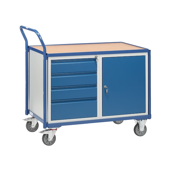 Workshop trolley with 1 closed wing door cabinet and 1 drawer cabinet
