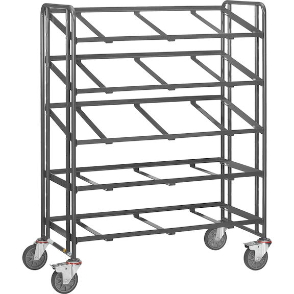 Căruc. lăzi euro ESD 938, cadru desch., cap. înc. 300 kg, sup. înc. 1240x610mm - ESD shelf trolley with five open load areas, load capacity 300 kg