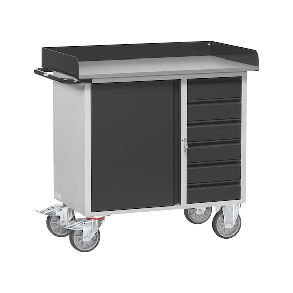 Workshop trolley 12450/7016, load cap. 400 kg, load area 985 mm x 590 mm - Workshop trolley with 1 closed wing door cabinet and 1 drawer cabinet