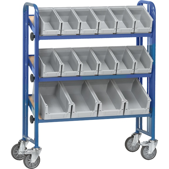Assembly trolley 2882, load cap. 250 kg, load area 900 mm x 315 mm - Assembly trolley with 3 variable load areas