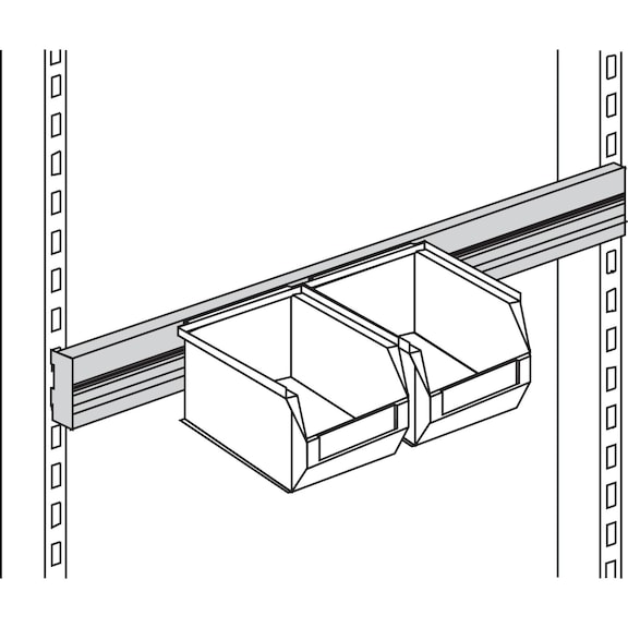 Glissière porte-bacs HK, largeur 655 mm, pour conception d'établi HK - Rail de support pour bacs à bec
