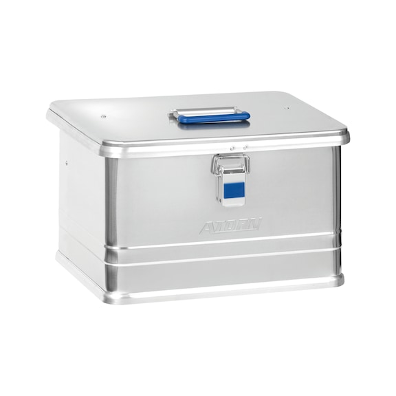 Caja de aluminio de 30 l con tapa, asa y elemento de fijación de accionamiento con palanca - Caja de aluminio 