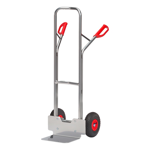Aluminium sack truck with solid rubber tyres