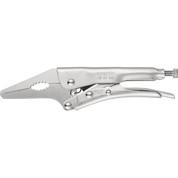 Long-nosed locking pliers, straight with release lever