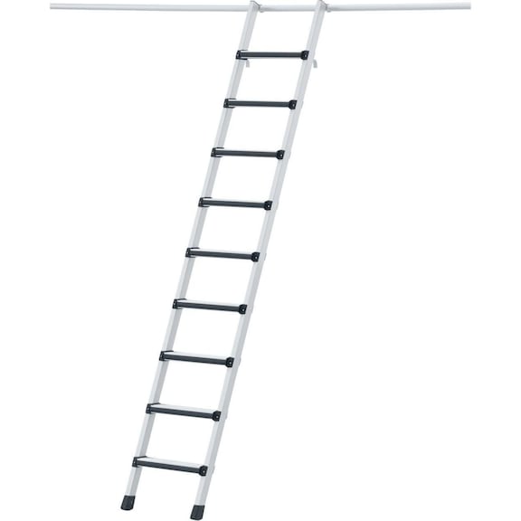 ZARGES 挂梯 Z 600，9 级踏板，带衬垫，吊钩悬挂高度 2.20-2.44&nbsp;米 - 前边缘装有软垫的货架活梯，可通过钩子挂接