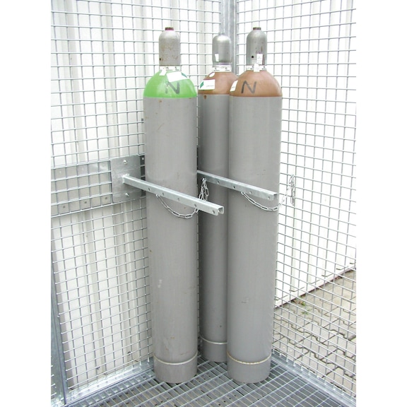 Soporte de sujeción con cadena de protección - dispositivo de sujeción para botellas de vidrio en vertical