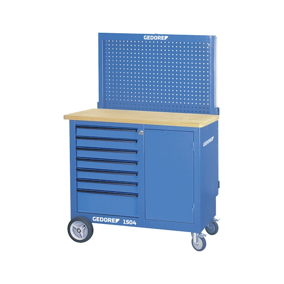 Wheeled workbench, model BR 1504 LH with lowerable rear wall