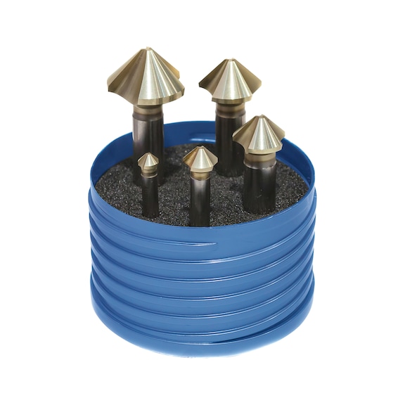 Conical countersink set, 90°, HSS, triple cutter, extremely uneven pitch - 1