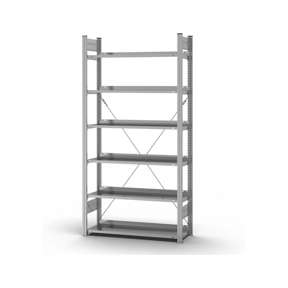 HOFE file rack basic bay 1000x300 mm, 6 zinc-plated shelves, load capacity 60 kg - Single-sided file rack