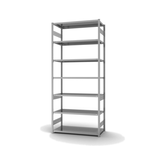 HOFE shlv. rack basic bay 1,300x600 mm, 7 zinc-plated shelves, load cap. 190 kg - Double-sided shelving rack