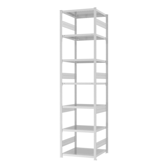 HOFE shlv. rack basic bay 750x600 mm, 7 light grey shelves, 300 kg HKG30607AS - Single-sided shelving rack