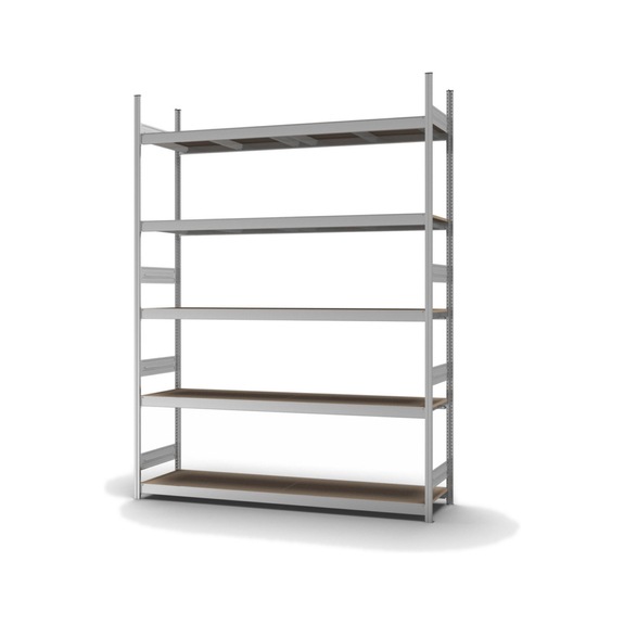 HOFE large-compartment rack basic bay 2,250x500 mm, 5 zp. shelves, chipbd panels - Large-compartment rack with chipboard panels