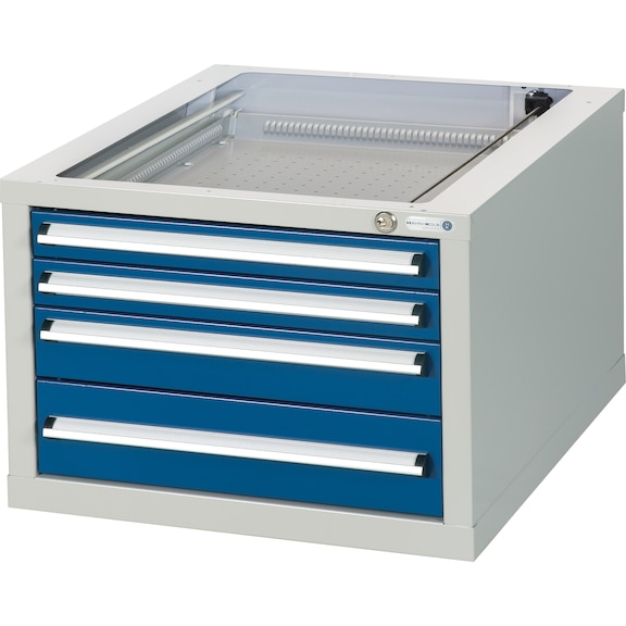 HK drawer block, model G 4, 410x570x680 mm with 4 full extensions, RAL 7035/5010 - Workbench drawer block with 4 drawers