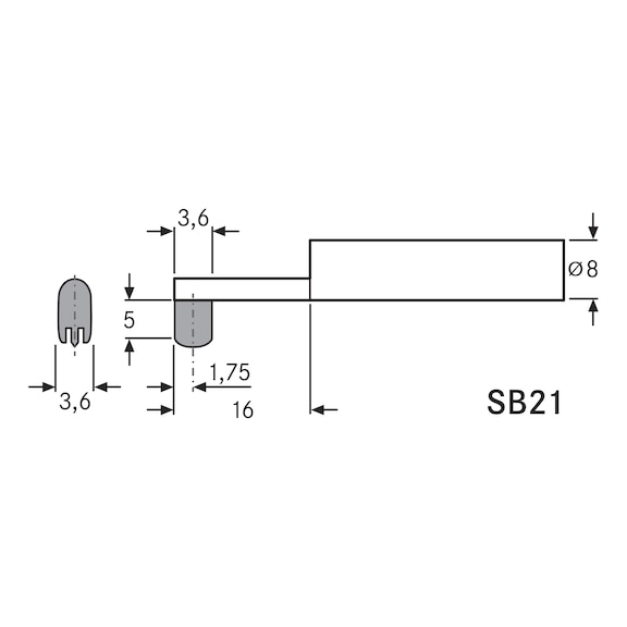 用于开槽的 TESA SB21 探头，深度小于 5 毫米 - 槽探头 SB21