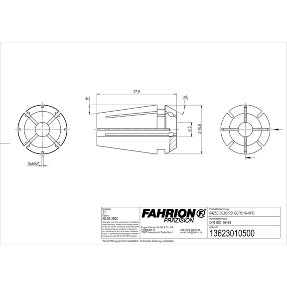 FAHRION hassas bağlama adaptörü DIN ISO 15488-16 425E D5.00 GERC16-HPD - Tip ER hassas pens