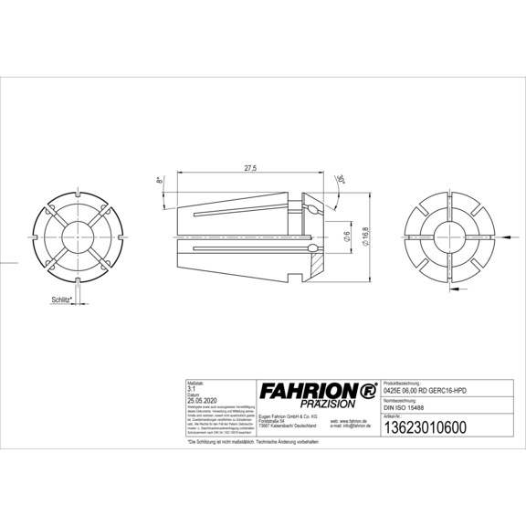 FAHRION hassas bağlama adaptörü DIN ISO 15488-16 425E D6.00 GERC16-HPD - Tip ER hassas pens
