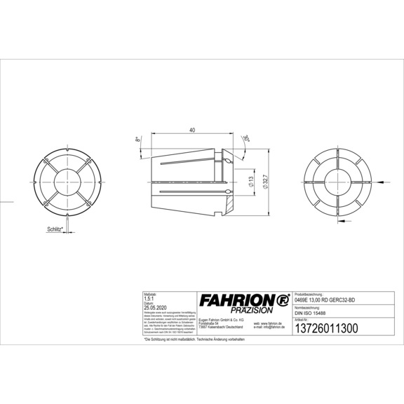 FAHRION Präzisions-Spannzange DIN ISO 15488-32 0469E 13,0 mm RD GERC32-BD - Präzisions-Spannzangen Typ-ER