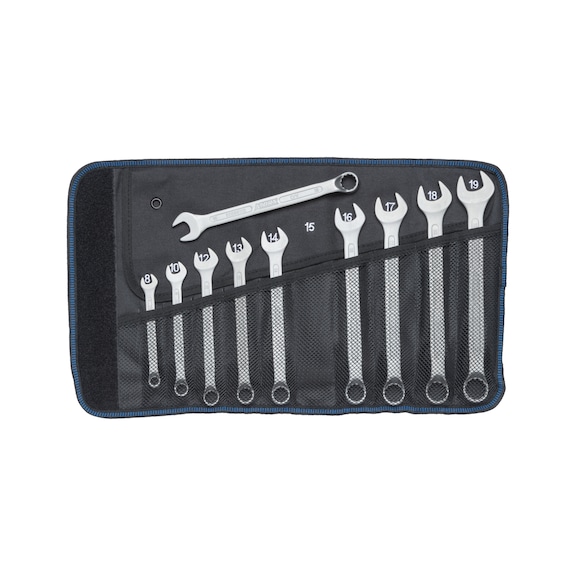 Ring combination wrench set consisting of 10 pieces