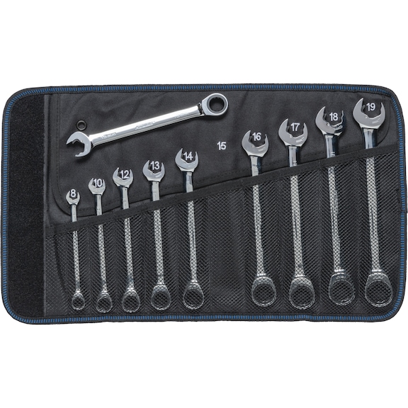 ATORN ratchet combination spanner set 10&nbsp;pcs double-sided in textile tool roll - Ratchet combination wrench set consisting of 10 pieces