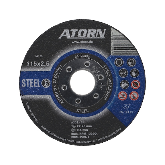 Disco corte ATORN acero/fundición de hierro - tipo A30S-BF, 115x2,5x22,23 mm - Disco de corte