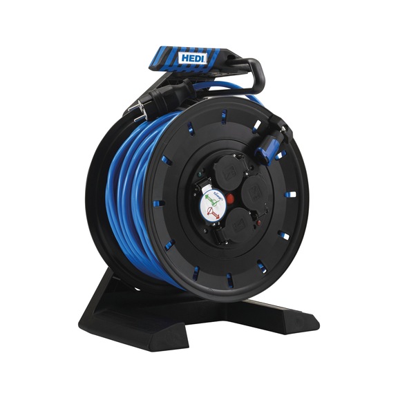 HEDI Champion touret en plastique solide, câble de 40 m H07BQ-F 3G2.5, bleu - Champion touret en plastique solide
