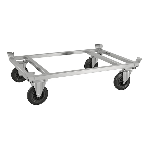 Pallet trolley 1,200x800x355&nbsp;mm, load capacity 800&nbsp;kg, zinc-plated, with brake - Pallet trolley made of steel, with corner braces, low