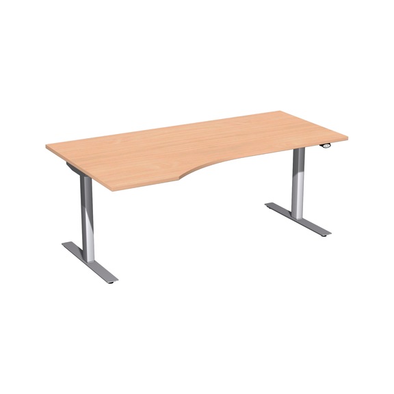 Stůl s&nbsp;elektrickým nastavením výšky Flex 1&nbsp;800x1&nbsp;000 buk/stříbrný VN pravostr. - Nastavitelná výška stolu, elektricky